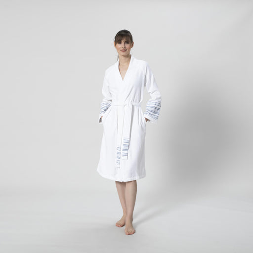Derin Bamboo Unisex Bathrobe WHITE/MARINE BLUE