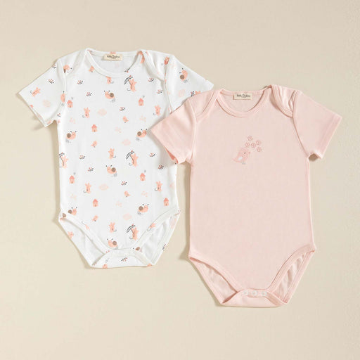 Bird Bodysuit Short Sleeve 2 Pcs White-Pink