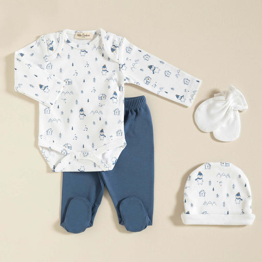 Bear %100 Cotton Baby Newborn Set 4 Pieces White-Navy Blue