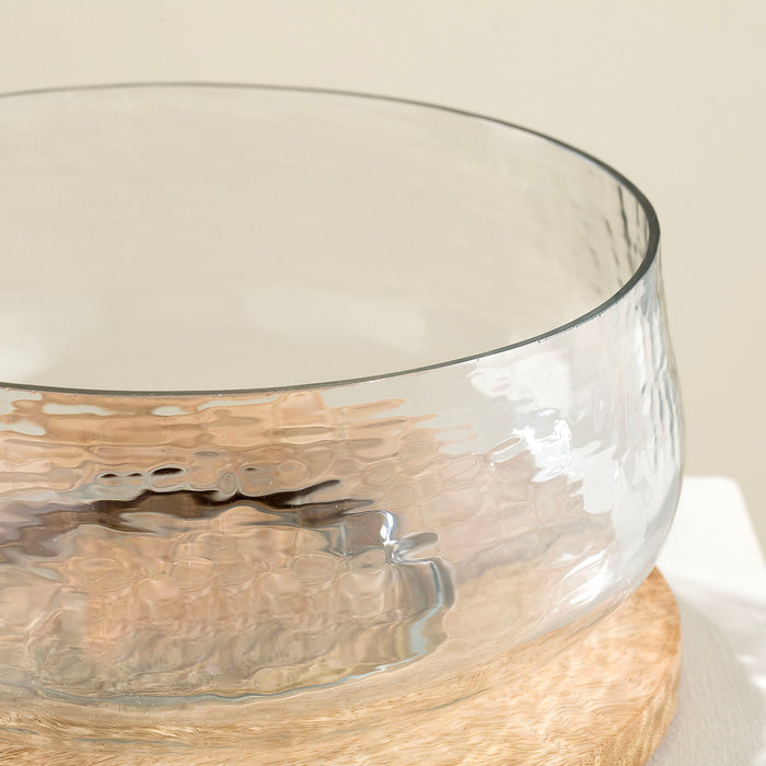 Orbit Glass Bowl With Wooden Base Natural