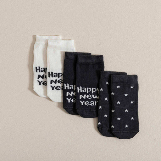Party Printed 3 Pcs Socks Ecru