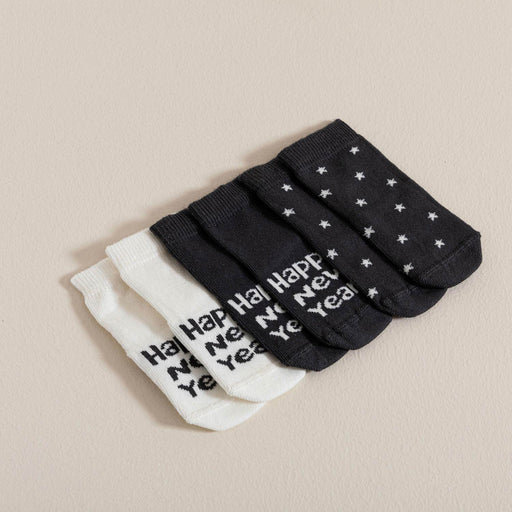 Party Printed 3 Pcs Socks Ecru