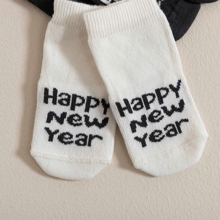 Party Printed 3 Pcs Socks Ecru