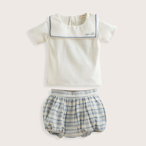 Marine Tshirt&Ringel Shorts Set Ecru