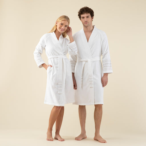 Derin Unisex Bathrobe White/Light Blue