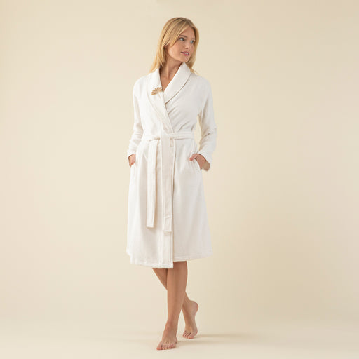 Palm Tree Woman Bathrobe Ecru