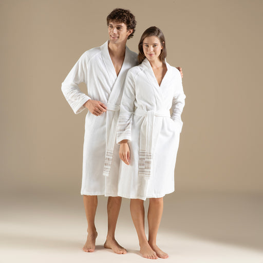 Derin Unisex Bathrobe White/Light Grey/Dark Grey