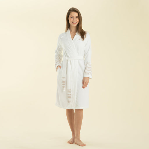 Derin Bamboo Unisex Bathrobe Beyaz-Beige