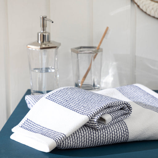 Albera Hand Towel 30x50 Cm WHITE/MARINE BLUE