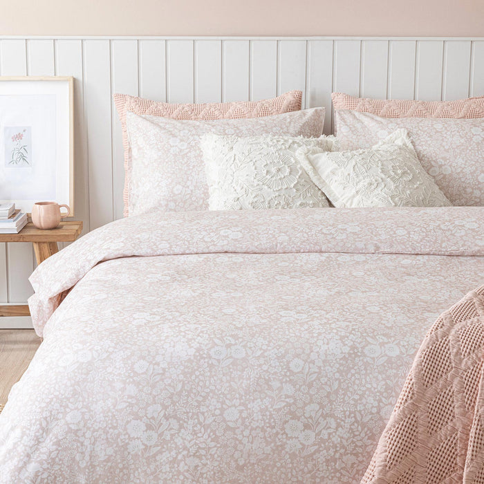 Dahlıa Prınted Duvet Cover Set King Powder/Ecru