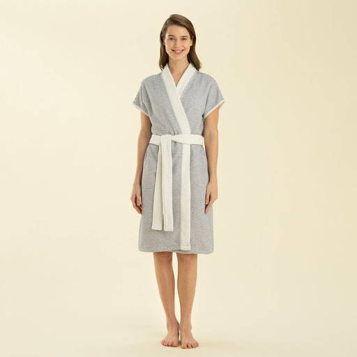 Longas Short Bathrobe ECRU/MARINE BLUE