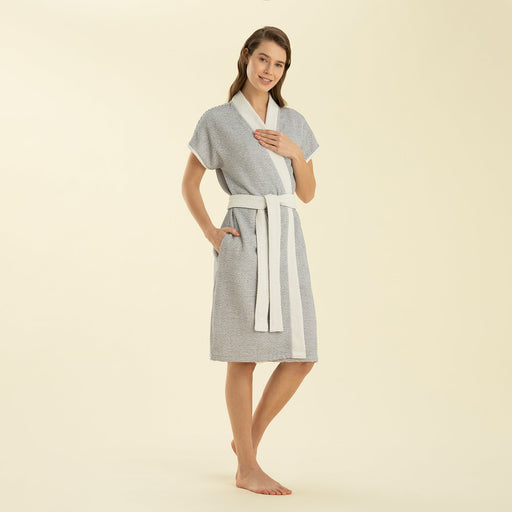 Longas Short Bathrobe ECRU/MARINE BLUE