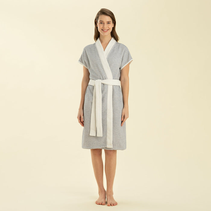 Longas Short Bathrobe ECRU/MARINE BLUE