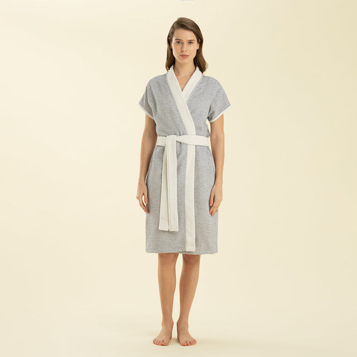 Longas Short Bathrobe ECRU/MARINE BLUE