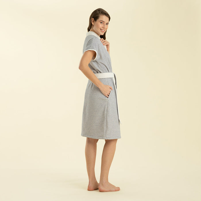 Longas Short Bathrobe ECRU/MARINE BLUE