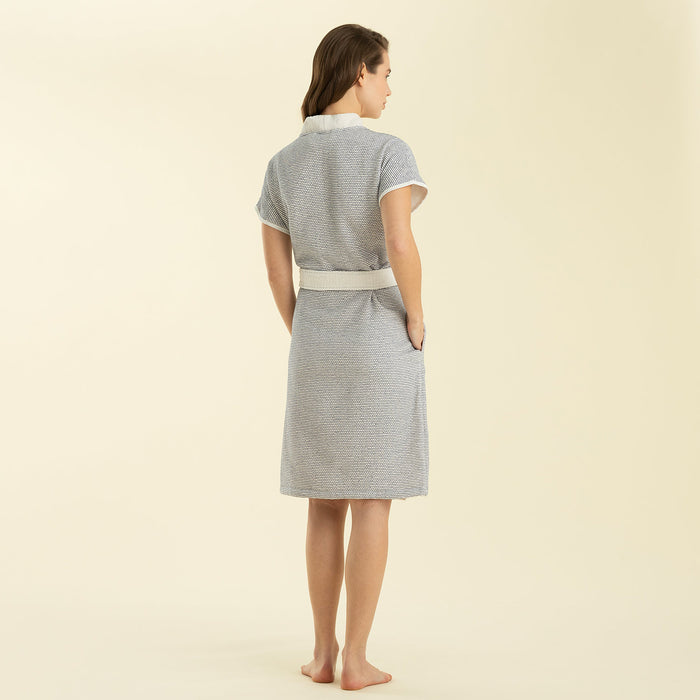 Longas Short Bathrobe ECRU/MARINE BLUE