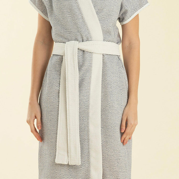 Longas Short Bathrobe ECRU/MARINE BLUE