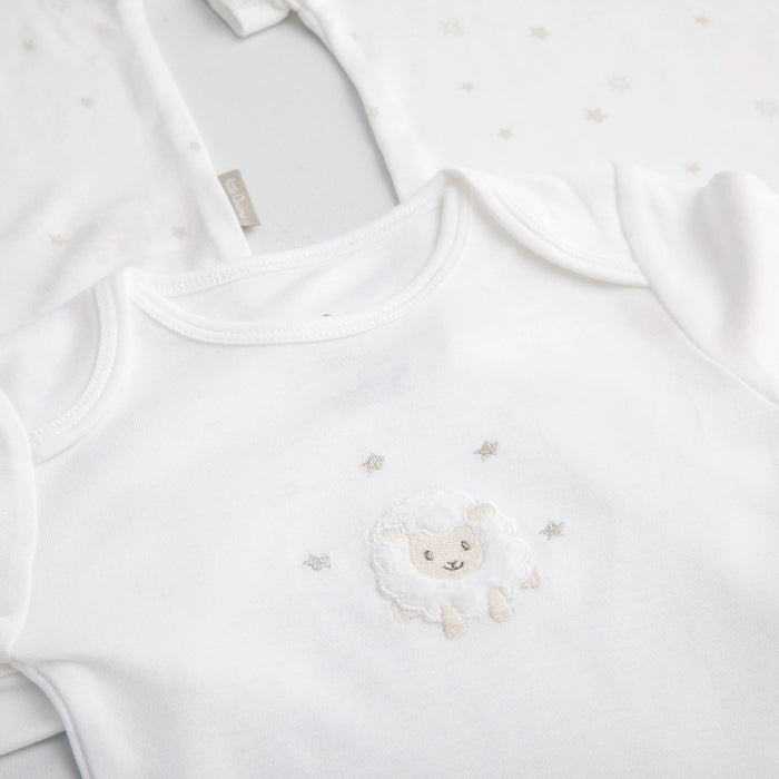 Lamb Bamboo Baby Bodysuit Long Sleeve 3 Pieces White