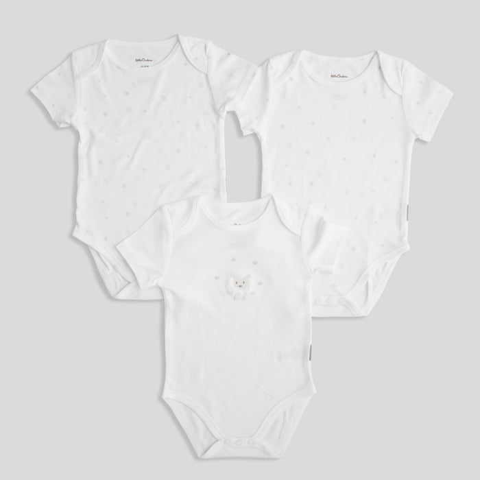 Lamb Bamboo Baby Bodysuit Long Sleeve 3 Pieces White