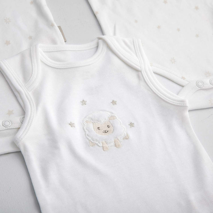 Lamb Bamboo Baby Bodysuit Sleeveless 3 Pieces White