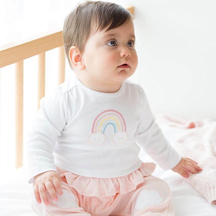 Rainbow Special Modal Cotton Baby Long Sleeve Pajama Set Pink-White