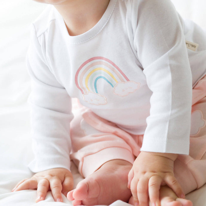 Rainbow Special Modal Cotton Baby Long Sleeve Pajama Set Pink-White