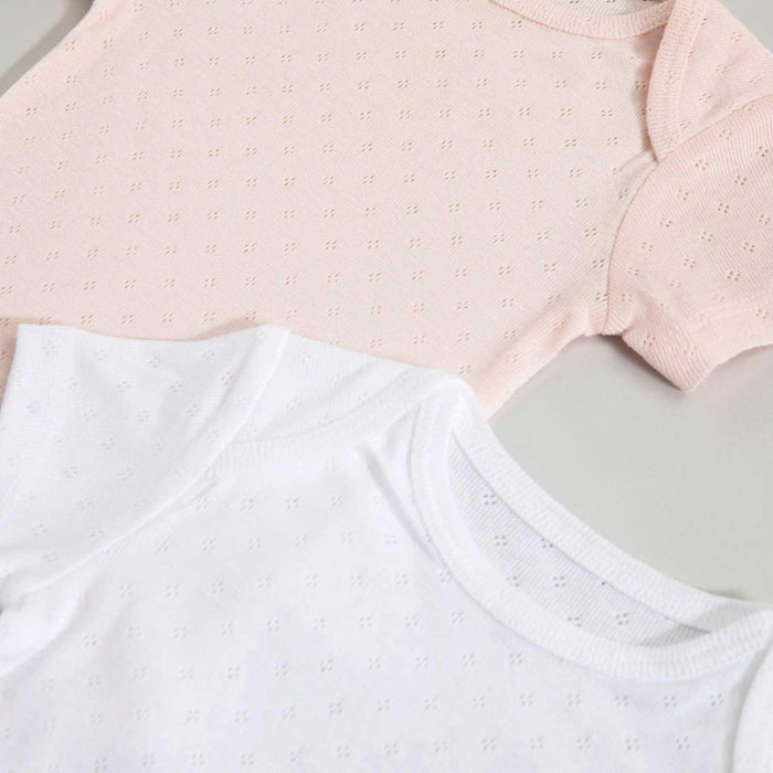 Lonya Bamboo Baby Bodysuit Sleeveless 2 Pieces Pink-White