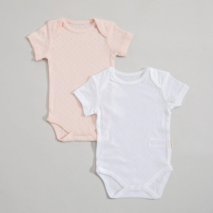 Lonya Bamboo Baby Bodysuit Short Sleeve 2 Pieces Pink-White