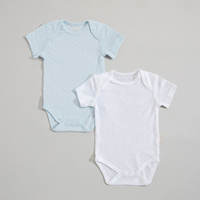 Lonya Bamboo Baby Bodysuit Short Sleeve 2 Pieces Blue-White