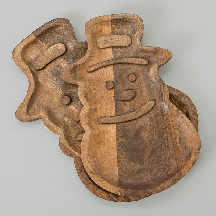 Snowman New Year Serving Plate 40x25 Cm Natural