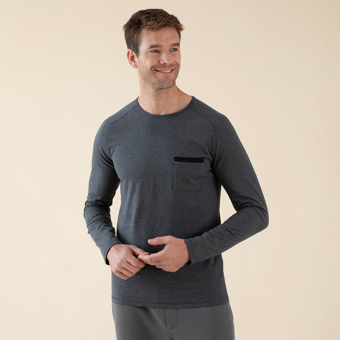 Carson Cotton Men Pajama Tops Charcoal