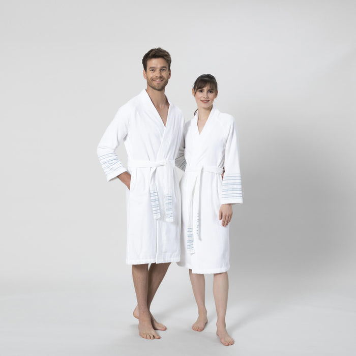 Derin Bamboo Unisex Bathrobe WHITE/LIGHT AQUA