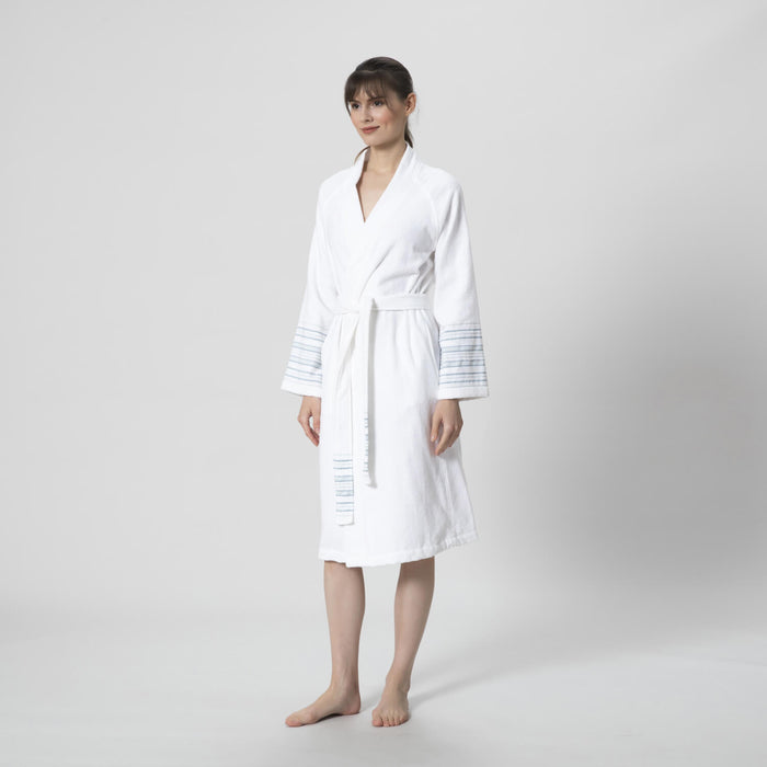 Derin Bamboo Unisex Bathrobe WHITE/LIGHT AQUA