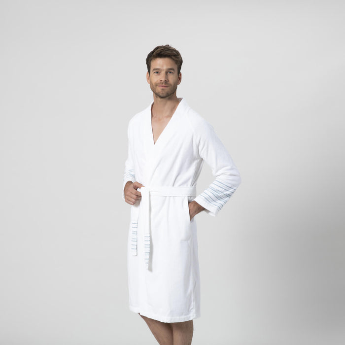 Derin Bamboo Unisex Bathrobe WHITE/LIGHT AQUA