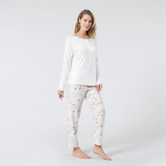 Henley Pajama Set CINNAMON/ECRU