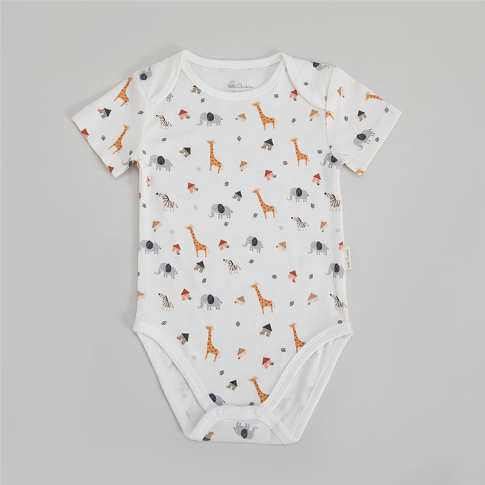 Safari Special Modal Cotton Baby Bodysuit Short Sleeve (2 Pieces) Ecru/Patterned