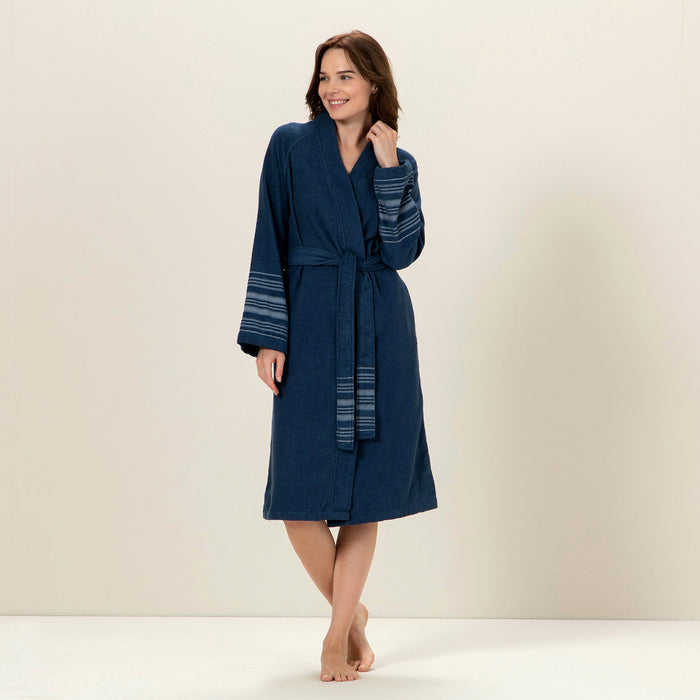 Derin Bamboo Unisex Bathrobe MARINE BLUE/AQUA