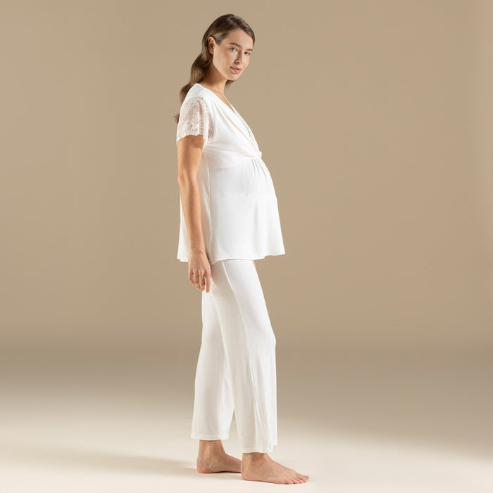 Caddie Maternity Pajama Set White