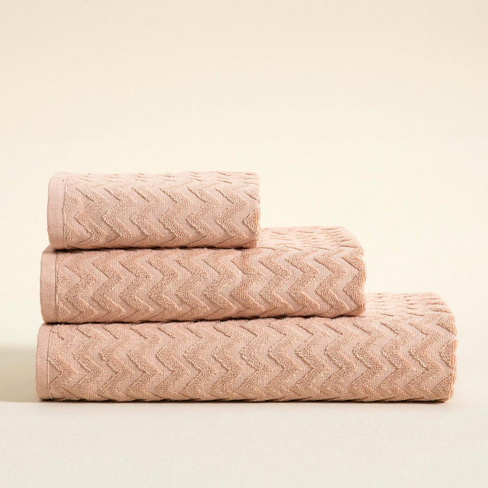 Zigzag Hand Towel 30x40 cm ECRU/DARK SALMON