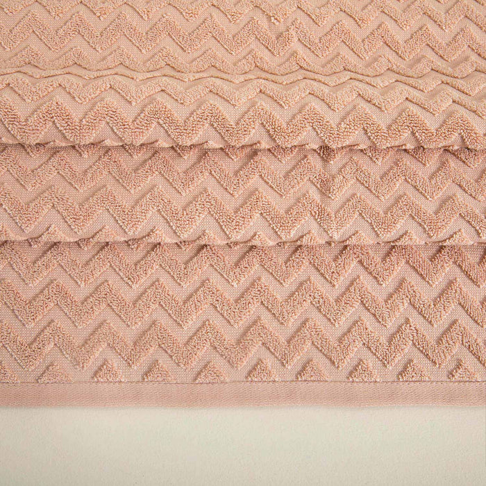 Zigzag Hand Towel 30x40 cm ECRU/DARK SALMON