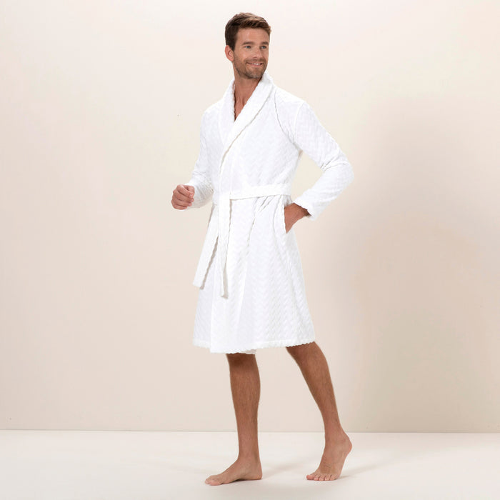 Zigzag men Bathrobe White