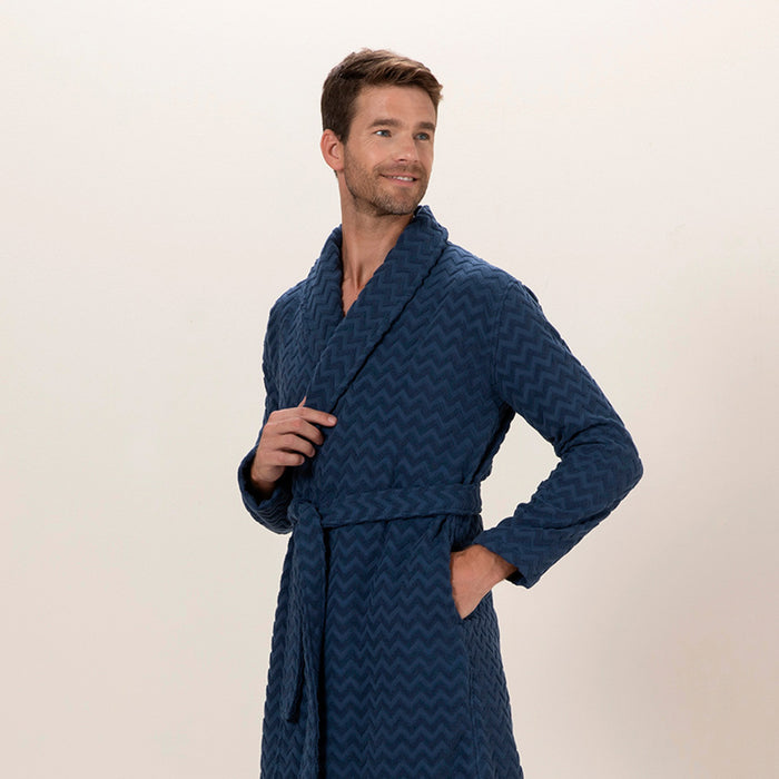 Zigzag men Bathrobe MARINE BLUE