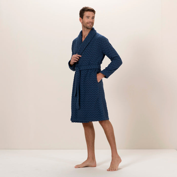 Zigzag men Bathrobe MARINE BLUE