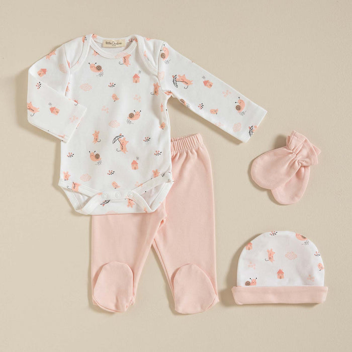 Bird Newborn Set 4Pcs White-Pink