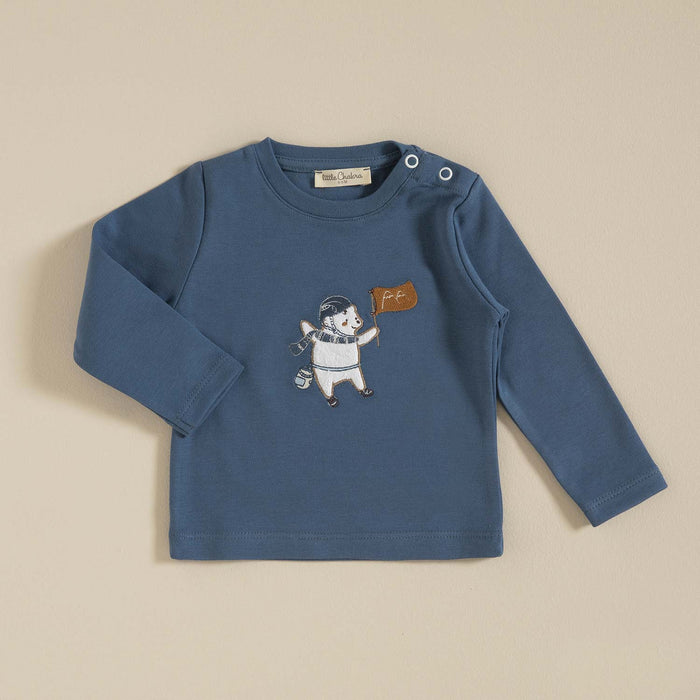 Bear Single Long Sleeve Tops Navy Blue