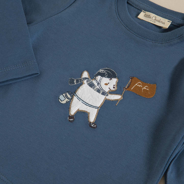 Bear Single Long Sleeve Tops Navy Blue