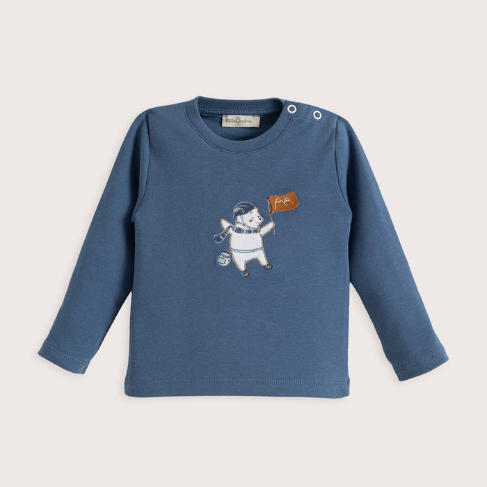 Bear Single Long Sleeve Tops Navy Blue