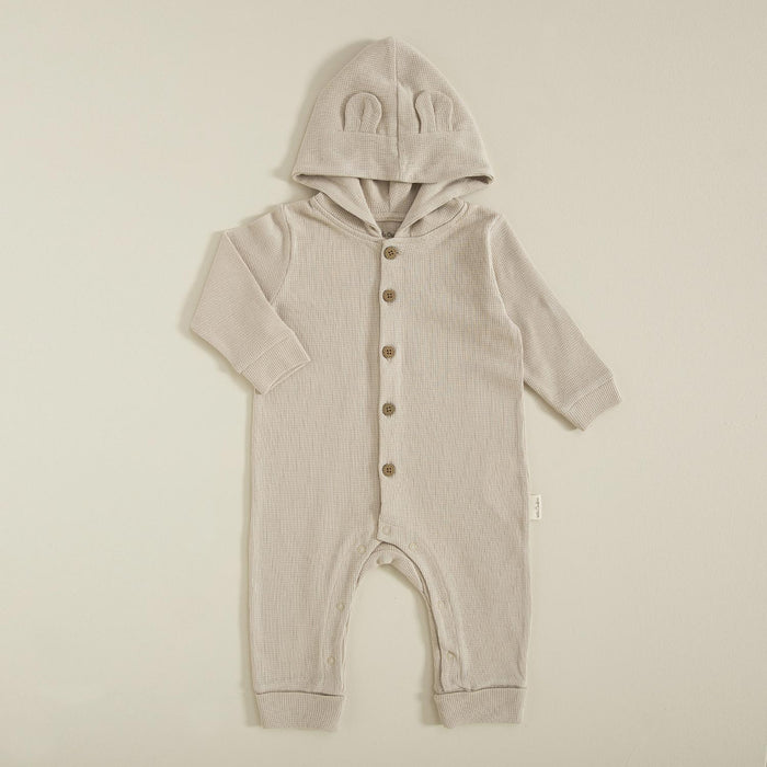 Organic Waffle Hooded Jumpsuit Stone