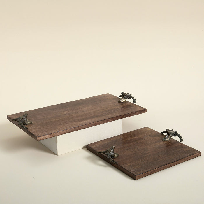 Rect. Tray W Deer Handles Natural