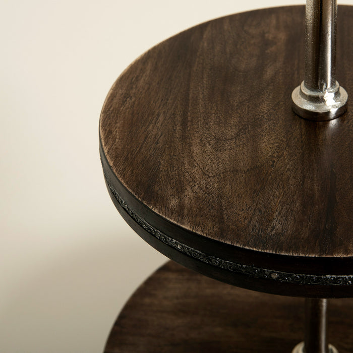 2 Tier Cake Stand W Metal Band Natural